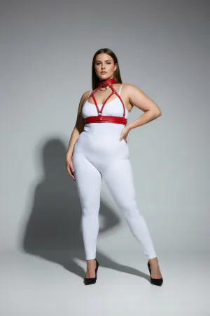 Plus Size Red Women's Harness Suit Fancy Leather Collar Detailed Body Accessory - APFT841
