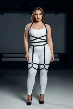 Large Size Black Women's Leather Garter Harness, Stylish Combination Accessory That Wraps the Body - APFT274