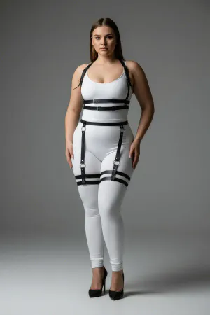 Plus Size Black Women's Leather Garter Harness Lower Upper Body Accessory - APFT537