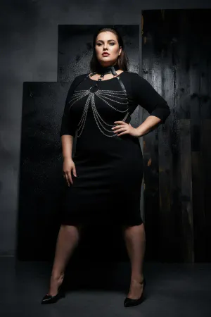 Plus Size Black Women's Belt Chain Detailed Leather Body Accessory - APFT463