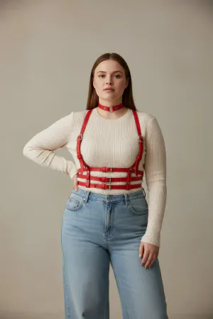 Plus Size Red Women's Belt Leather Harness Corset Look Body Accessory - APFT615