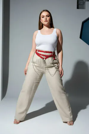 Plus Size Red Women's Belt with Multiple Straps, Chain and Ring Detail - APFT621