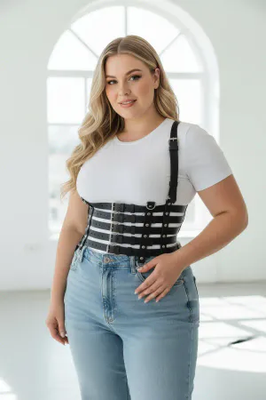 Plus Size Black Women's Belt Leather Body Harness Corset Style - APFT630