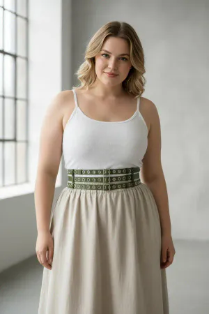 Plus Size Khaki Women's Thick Belt Double Row Bird Eye Detailed - APFT641