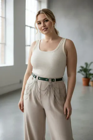 Plus Size Green Women's Belt with Multi-Layered Chain Detail - APFT729