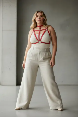 Plus Size Red Women's Belt & Ring Detailed Leather Harness Body Accessory - APFT747