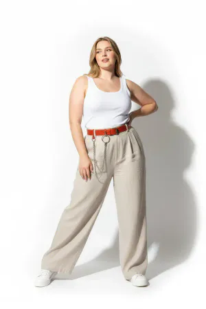 Plus Size Claret Red Women's Leather Belt with Ring and Chain Detail - APFT779