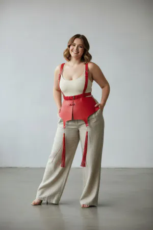Plus Size Red Women's Belt Corset Style Suspender Leather Body Accessory - APFT787