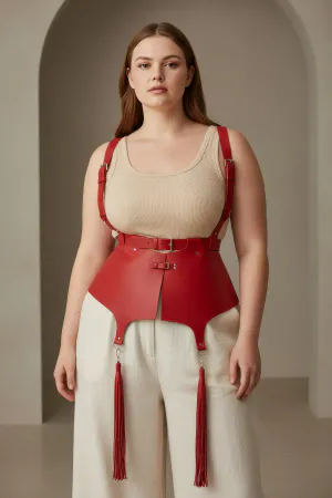 Plus Size Red Women's Belt Corset Style Suspender Leather Body Accessory - APFT787