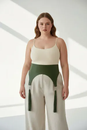 Plus Size Khaki Women's Belt Corset Style Tassel Detailed - APFT788