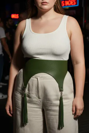 Plus Size Khaki Women's Belt Corset Style Tassel Detailed - APFT788