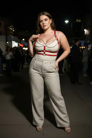 Plus Size Red Women's Belt Chain Detailed Leather Body Accessory - APFT808