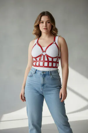 Plus Size Red Women's Belt Corset Style Leather Body Accessory - APFT819