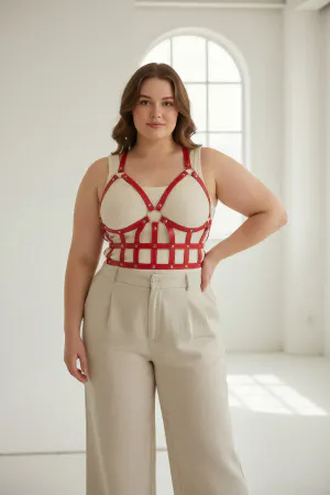 Plus Size Red Women's Belt Corset Style Leather Body Accessory - APFT819