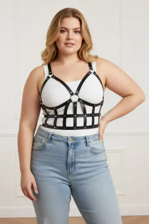 Plus Size Black Women's Belt Leather Body Harness Combination Complement - APFT819