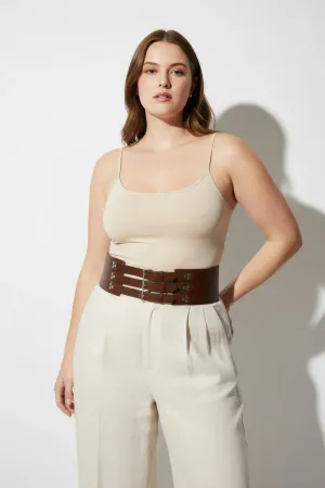 Plus Size Brown Women's Belt Wide Waist Corset Detailed - APFT827