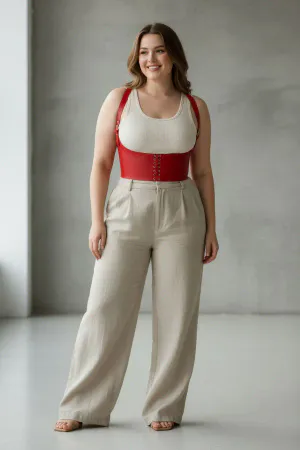 Plus Size Red Women's Belt Lace Up Corset Style with Shoulder Strap - APFT855