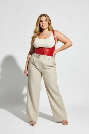 Plus Size Red Women's Belt Lace Up Corset Style with Shoulder Strap - APFT855