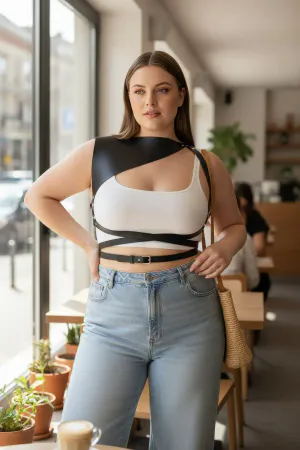 Plus Size Black Women's Belt Clothing Leather Harness Body Accessory - APFT903