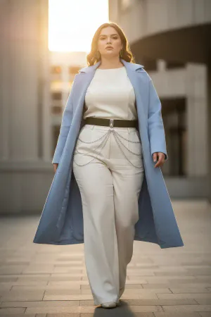 Plus Size Khaki Women's Leather Belt with Chain Detail Complementing the Combination - APFT904