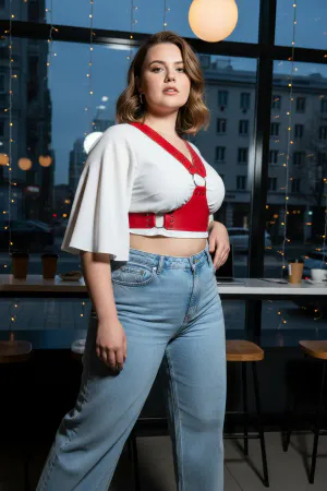 Plus Size Red Women's Belt Leather Corset Style Studded Suspender - APFT936