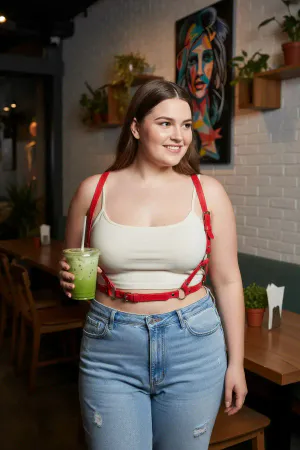 Plus Size Red Women's Leather Body Belt Adjustable Strappy Design - APFT938