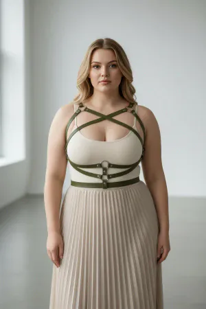 Plus Size Khaki Women's Belt Dress Top Leather Body Accessory - APFT991