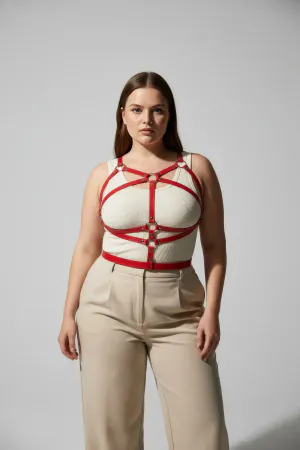 Plus Size Red Women's Belt Leather Body Accessory with Corset Detail - APFT991