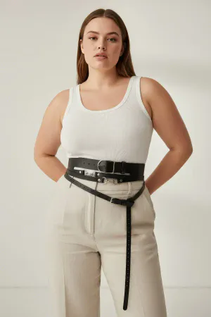 Plus Size Black Women's Belt with Corset Look Multi-Layered Buckle - APFT1129