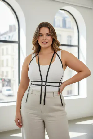 Plus Size Black Women's Belt Corset Style Leather Body Accessory - APFT1137