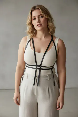 Plus Size Black Women's Belt Corset Style Leather Body Accessory - APFT1137