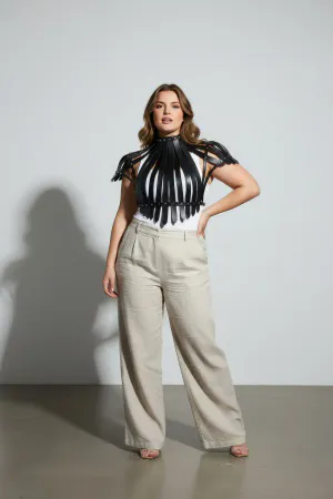 Plus Size Black Women's Leather Belt Corset Style Staple Detailed Body Accessory - APFT1257