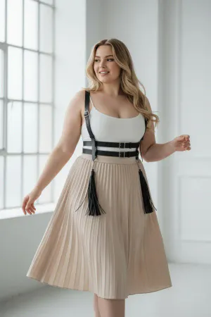 Plus Size Black Women's Belt Suspender Corset Style Leather Body Accessory with Tassel Detail - APFT1393