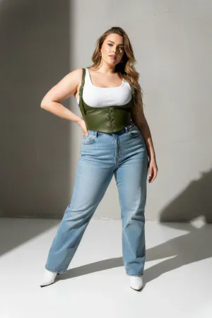 Plus Size Khaki Women's Belt with Corset Look and Tie Detail - APFT1428