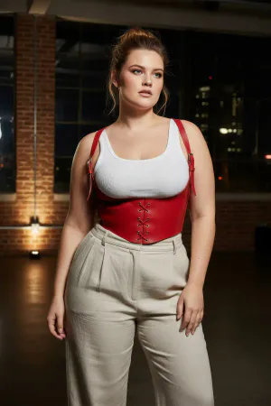 Plus Size Red Women's Belt Laced Leather Corset Harness - APFT1428