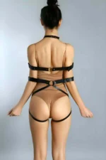 Fantasy Body Clamp, Open Mesh Leather Bondage Harness Set - SH1062 - Image 3