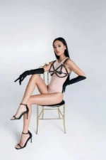 Black Sexy Leather Harness Bra - SH112 - Image 2