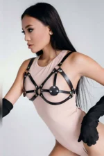 Black Sexy Leather Harness Bra - SH112