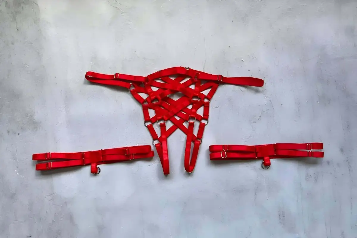 Open Mesh Fantasy Panties and Leg Band Set with Elastic Harness - SH1202