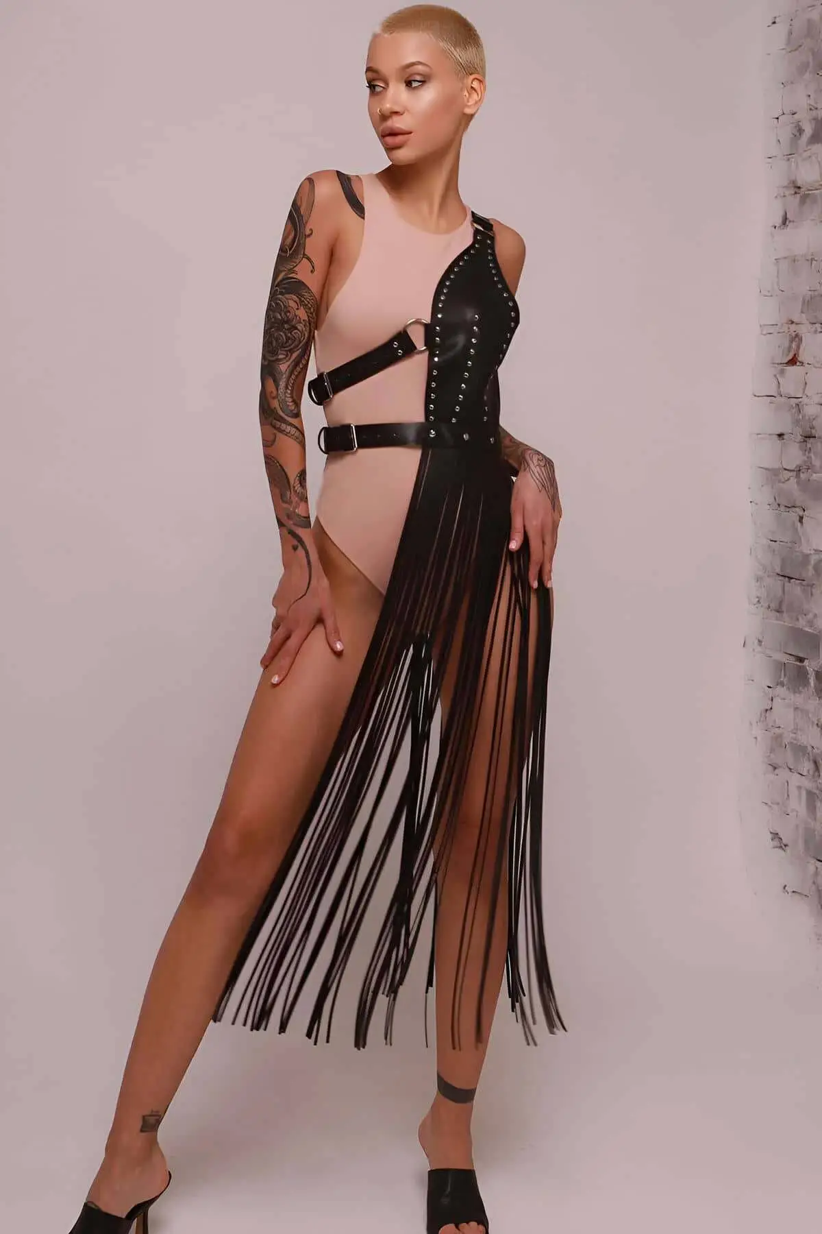 Tasseled Leather Jacket Harness, Tasseled Sexy Leather Harness - SH1014