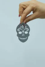 White Reflective Skull Gothic Earrings, Stylish Laser Cut Earrings - APBJ014 - Image 2