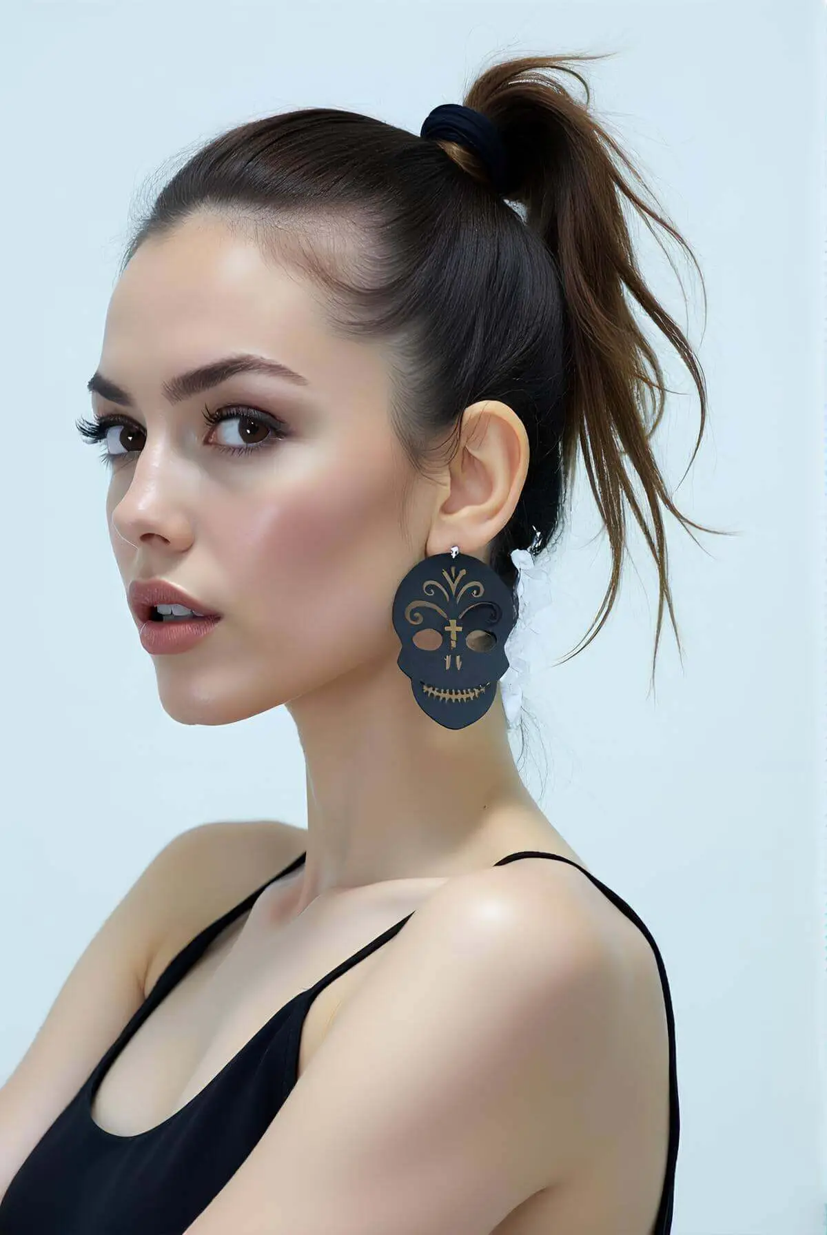 Black Skull Gothic Earrings, Stylish Laser Cut Leather Earrings - APBJ014