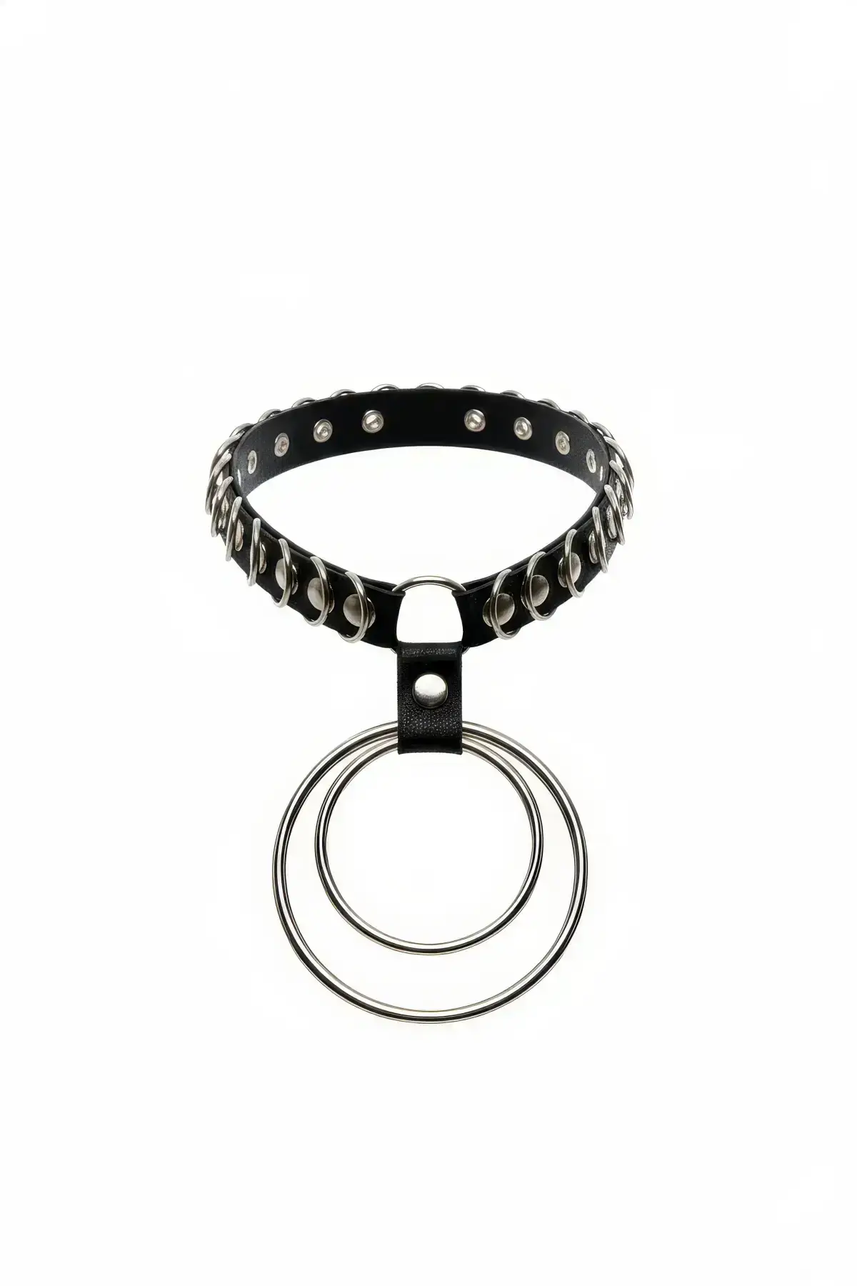 134841.webp Black Choker Studded Double Ring Elastic Necklace - SH576 - Image 1