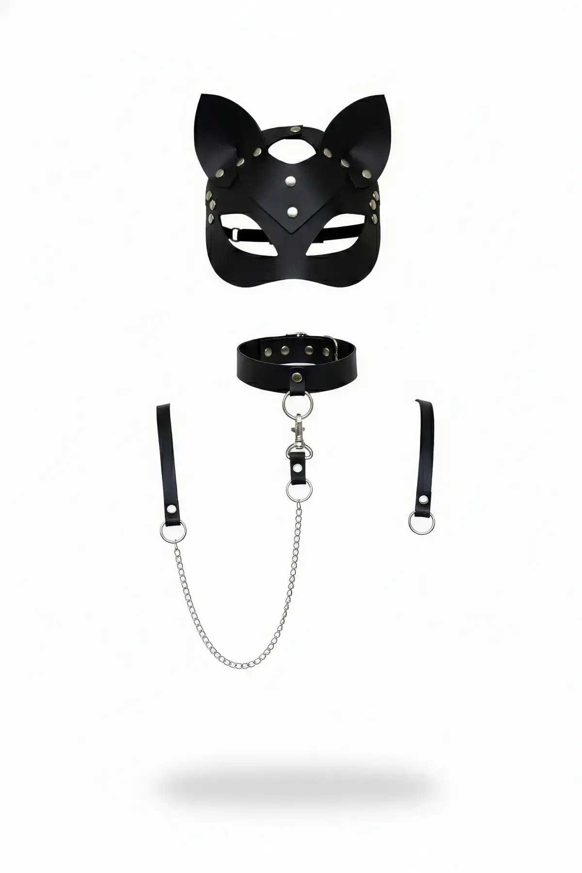Black Harness Set with Cat Mask and Chain Detail - SH784