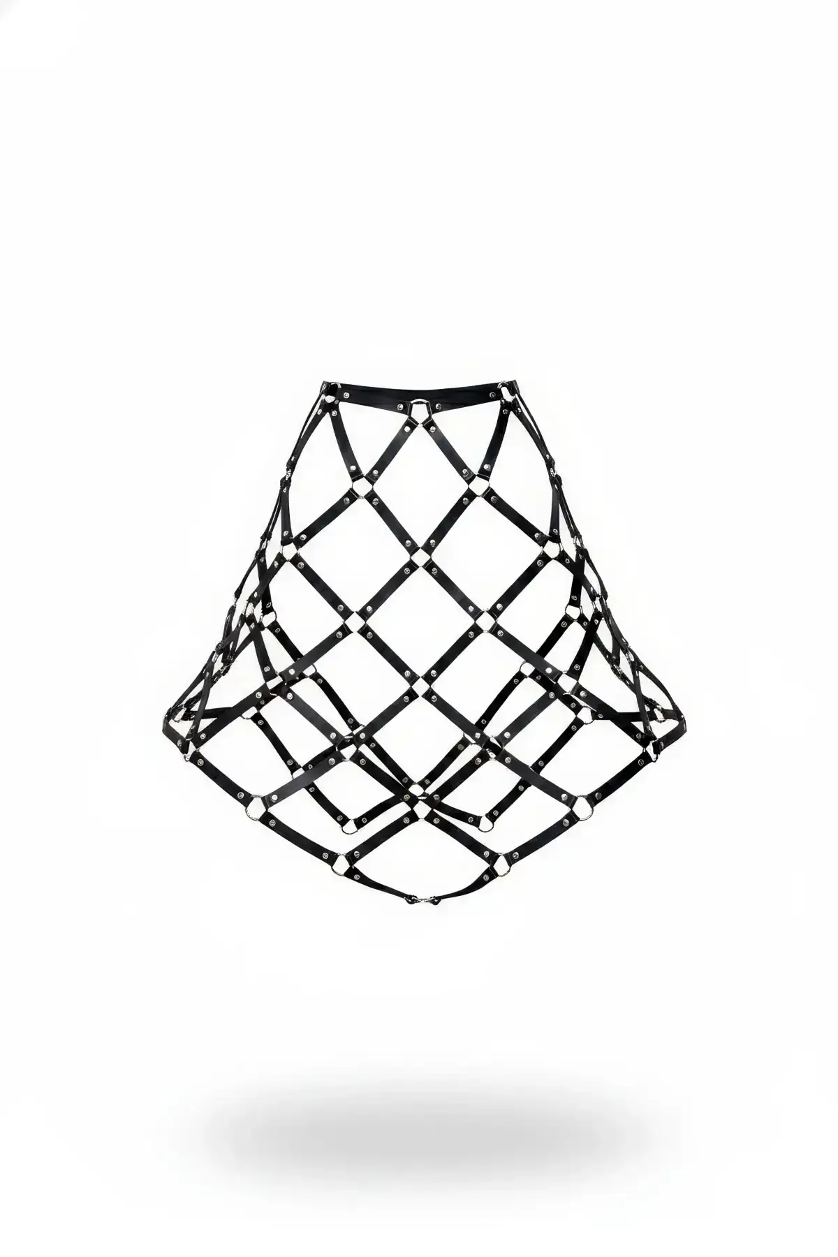 Black Leather Cage Pattern Studded Mini Skirt - SH982