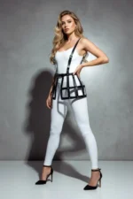 Black Skirt with Leather Cage Detail, High Waist Skirt - SH983