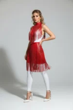 Red Tassel Skirt, Faux Leather High-Waisted Skirt - SH997