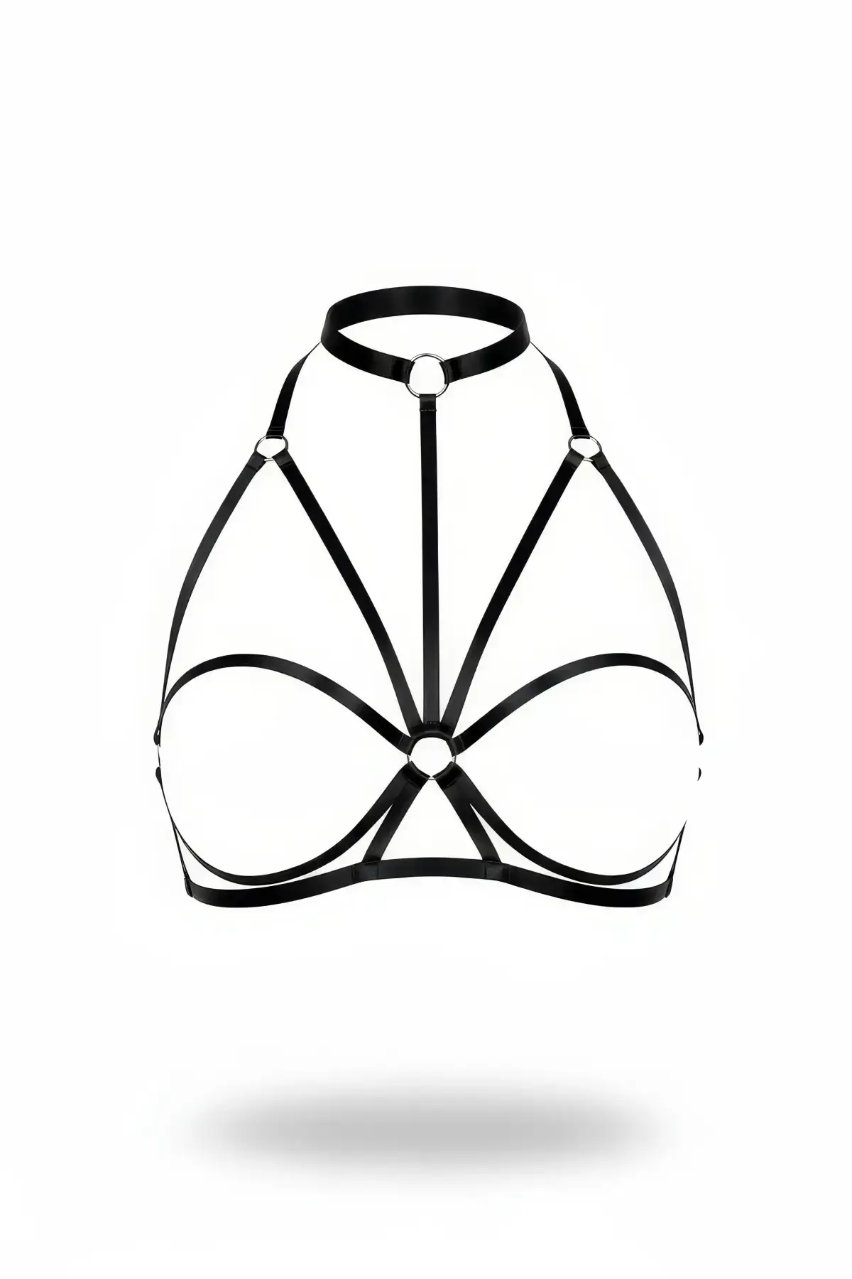 Black Chest Harness High Neck with O-Ring Detail - SH1044