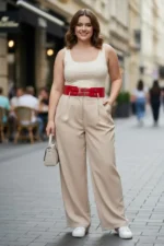 Plus Size Red Women's Wide Belt Double Buckle Leather Combination Set - SH1203